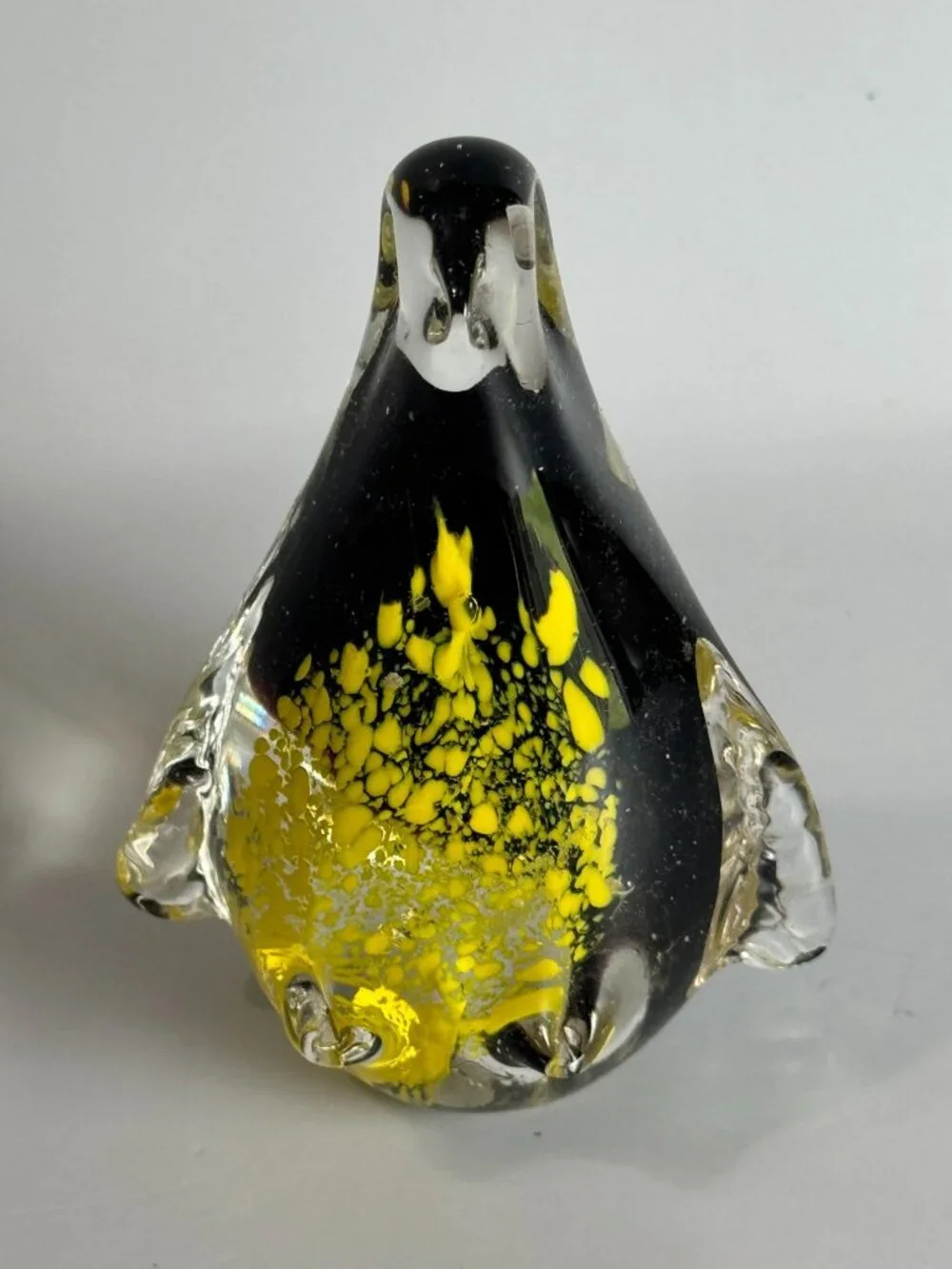 Vintage Art Glass Penguin Paperweight Black Yellow Controlled Bubble 4 1/2" - Picture 3 of 11